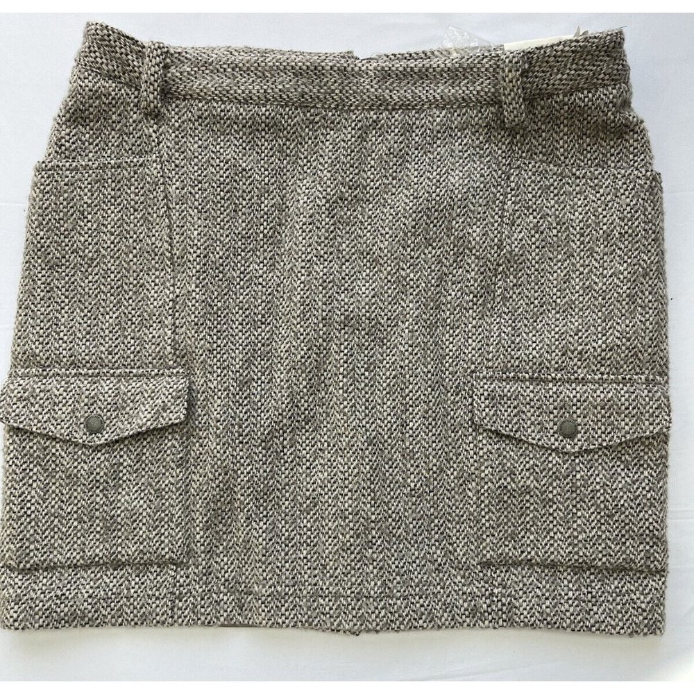 Bob Timberlake Womens Skirt Wool Blend A-Line Snap Pockets Taupe Gray Tweed 14